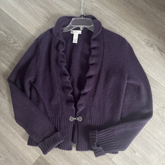 Cardigan Angora Wool blend size Large Ruffle Valerie Bertinelli - Picture 4 of 5
